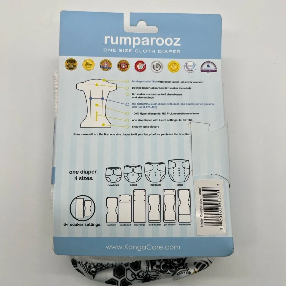 NWT Rumparooz One Size Cloth Pocket Diaper Snap, Save the Bees 🐝